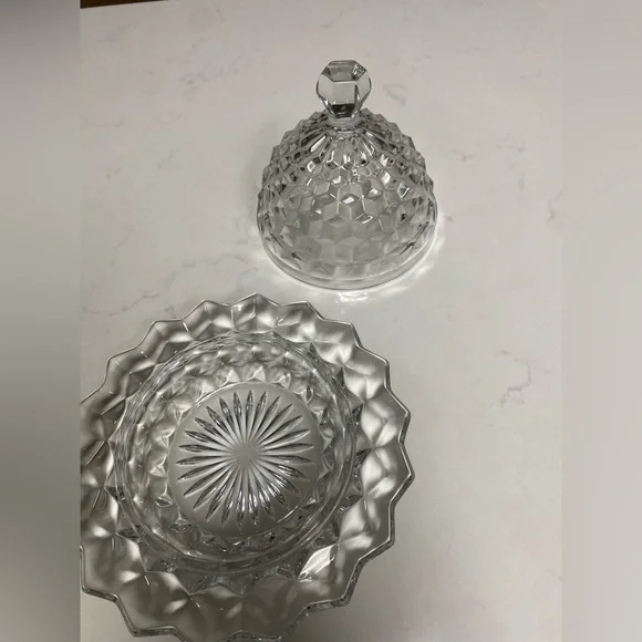 Vintage Cube/Cubist Fostoria American Clear Glass Round Dome Covered Butter Dish - Picture 6 of 13